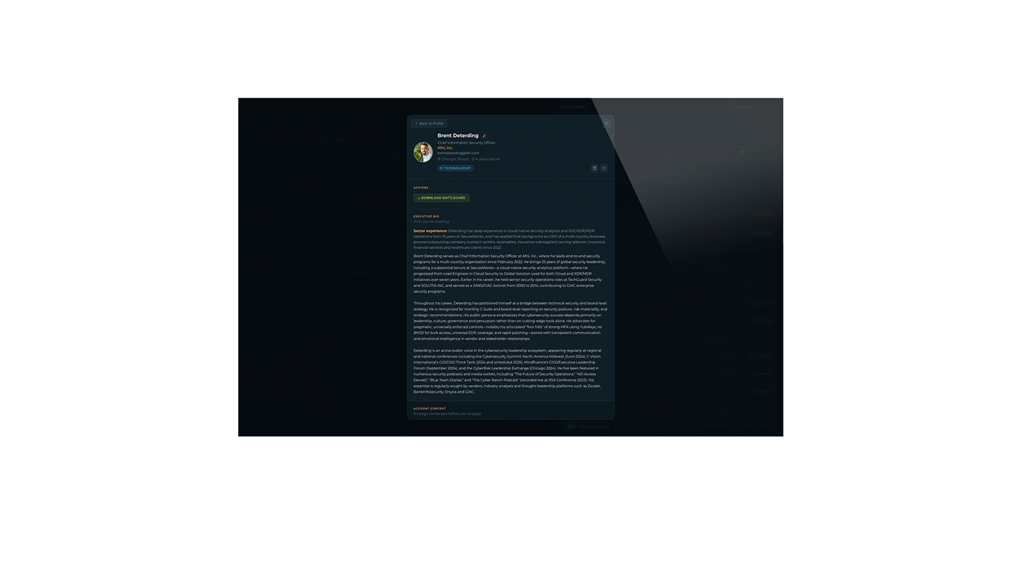 Step 6: ISAP Battlecard Generation screen in the CYBE^R® Portal — AI-backed OS-INT sales intelligence
